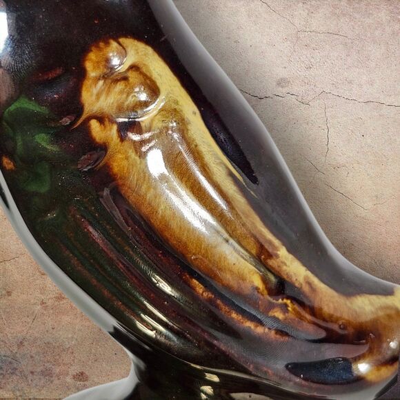 Vintage Japan Redware Pottery Swan Figurines Set 2 Brown Drip Glaze Mid Century - Picture 9 of 12